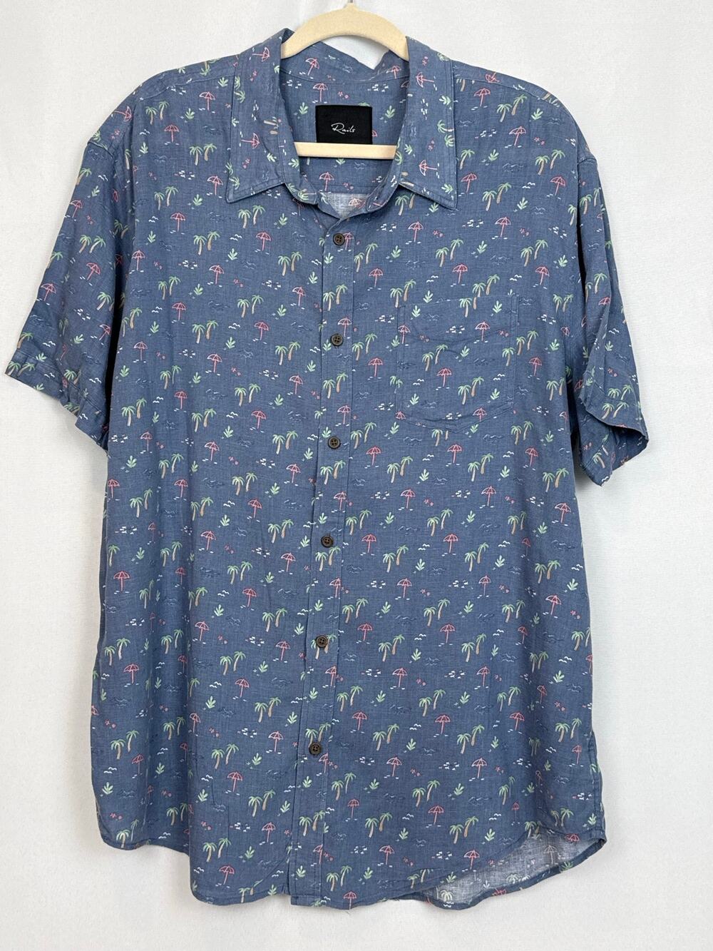 Rails Mens Carson Tropical Print Linen Blend Camp Shirt Size XL Blue Resort